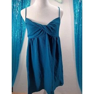 See You Monday Dress Women's SZ S Light Flowey Midi Navy Blue Criss Cross Bodice